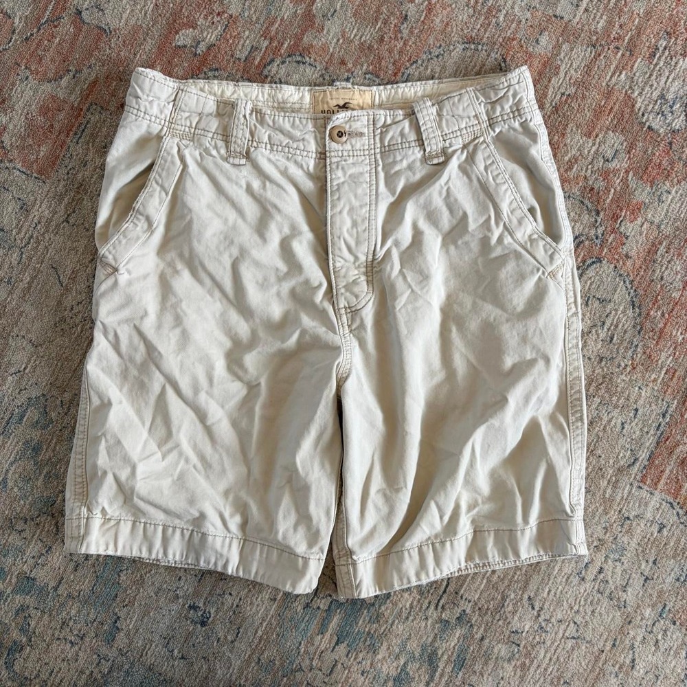 Hollister Mens Cargo Shorts Size 34 Cream Tan Y2K Preppy Summer Casual Relaxed